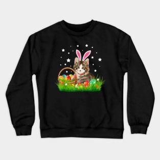 Cute Cat Pet Hunting Egg Tree Bunny Easter Day Crewneck Sweatshirt